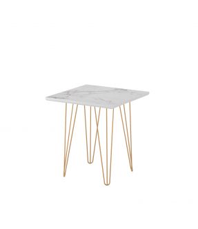 Bendigo Small Side Table with Wooden Top White Stone Effect and Chrome Legs 